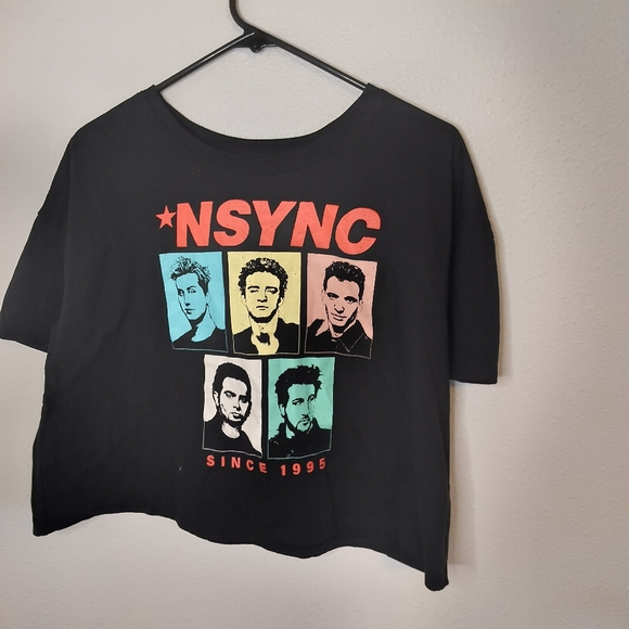 NSYNC Tops - N Sync Black Crop Top Size XL Y2K Pop Art Nostalgia